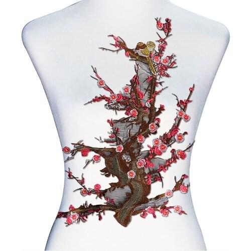 10pieces Plum Blossom Tree Lace Embroidery Applique Birds Fabric Patches Iron on Clothes Decorated Craft Sewing Supplies T2590