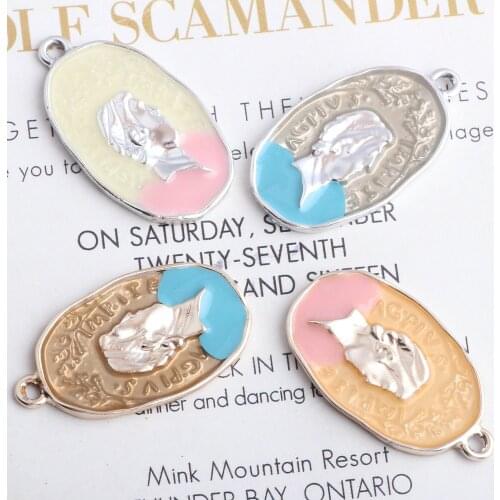 10pcs Enamel Beautiful man head jewelry accessories oil drop alloy matte gold matte small pendant bracelet necklace