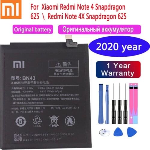 100% Original Replacement Phone Battery 4000mAh BN43 For Xiaomi Redmi Note 4X / Note 4 global Snapdragon 625 Phone Battery