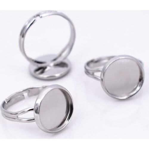12mm 10pcs High Quality Rhodium Plated Brass Adjustable Ring Settings Blank/Base,Fit 12mm Glass Cabochons,Buttons;Ring Bezels