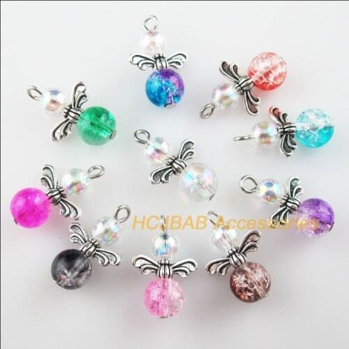 20 New Dancing Angel Charms Tibetan Silver Wings Mixed Beads Pendants 14x21mm
