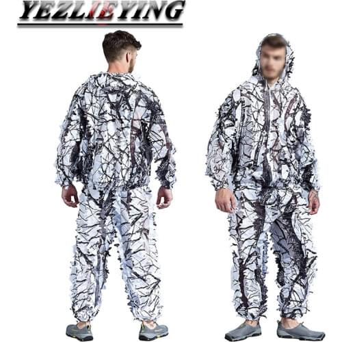 3D Maple Leaf Ghillie Suits Winter White Snow with Zipper Hunting Clothes for Hunting Shooting Birdwatching Invisible Camo