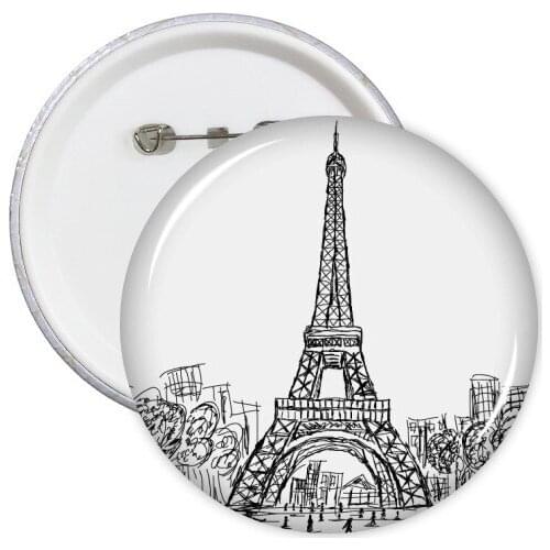 Eiffel Tower Square France Paris Round Pins Badge Button Clothing Decoration Gift 5pcs