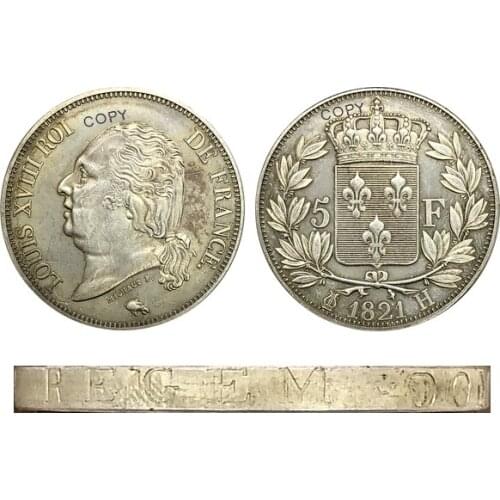 Aliexpress France Aliexpress France France Louis XVIII Head 5 Francs 1821 H Brass Plated Silver Copy Coin