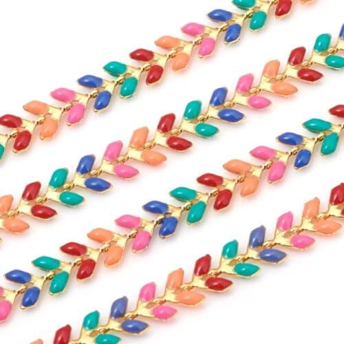 1m Colorful Leaf Enamel Chains Metal Brass Handmade Chain Link For DIY Bracelet Necklace Jewelry Making Accessories 6.5x6x0.5mm