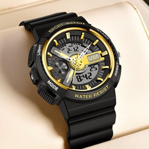 LIGE 2021 New Ladies Sports Watch Dual Display Analog Digital LED Electronic Quartz Watch Waterproof Swimming Childrens Watches