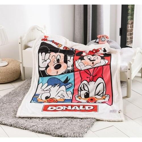 Disney series Lamb Wool Woollen Blanket Mickey Minnie Kawaii Anime Warm Fleece Fur Fabric Soft Best Selling Kids Birthday Gifts