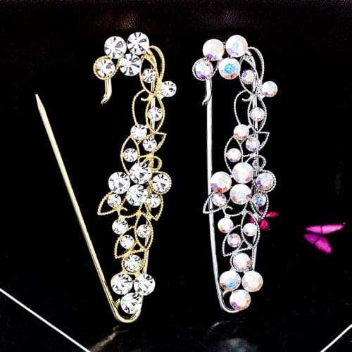 Length 8cm fashion Rhinestone pearl safety pin for coat shawl Brooch Broche Producto Clothings Accessories gift