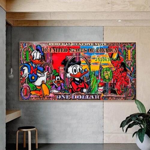 Disney Mickey Mouse Money Canvas Paintings Abstract Graffiti Art Dollar Posters and Prints Creative Wall Pictures for Home Decor