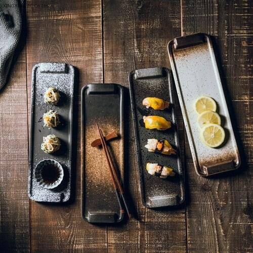 Creative Sushi Steak Plate Restaurant Ceramic Snack Fruit Plate Rectangular Ceramic Kitchen Tableware Dinner Plate Set