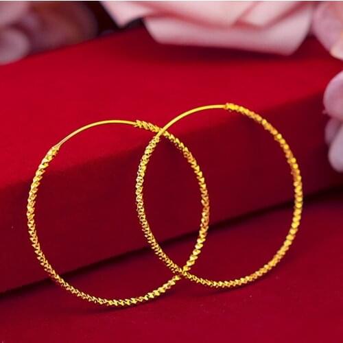 Exaggerated Large Hoop Earrings Yellow Gold Filled Fashion Retro Car Flower Bridal Circle Jewelry