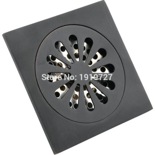 Matte Black Solid Brass Drain Bathroom Accessory 4 Inches Square Style Cleaner Shower Ground Grate Drainer Pump High Quality
