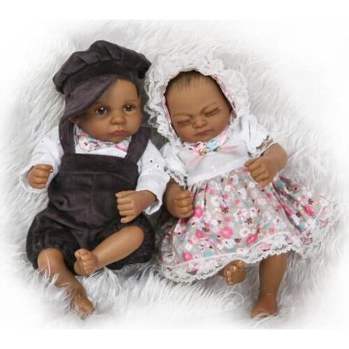 26cm Mini Black Twins Dolls Cute Baby Full Silicone Baby Reborn Doll for Girls Boys Birthday Gift Bebe Realistic Reborn Bonecas