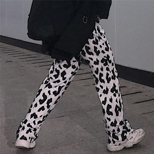 Fashion Loose Women Trousers Cow Pattern Printing Casual High Waist Draped Trousers Summer Ladies Wide Leg Pants Streetwear