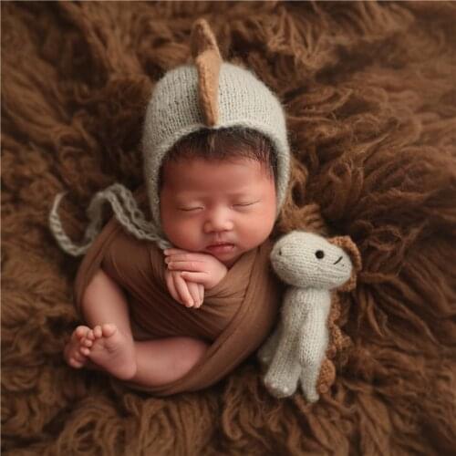 Newborn Animal Toy matching Hat Set Baby Cap Vintage Mohair Stuffie Doll toy Knitted Newborn Bonnet Photography Props