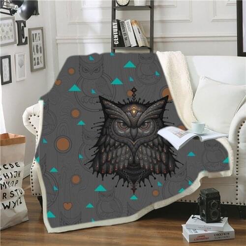 Bohemian Black Owl Sherpa Blanket 3D Print For Kids Adults Home Textile Throw Blanket Cartoon Animals Weighted Blanket Decor