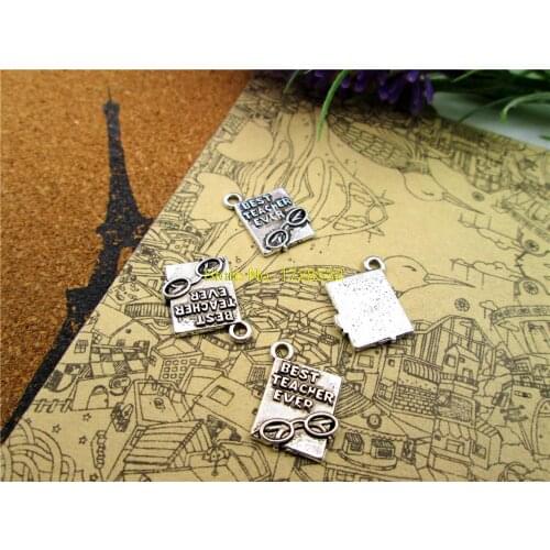 75pcs best teacher ever book Charms Antiqued Silver Tone book charm pendants 18x13mm