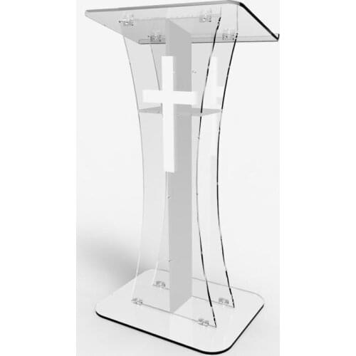 Fixture Displays Podium crystal Clear Ghost Acrylic lecrern w / white Cross With cross Easy Assembly Required CROSS
