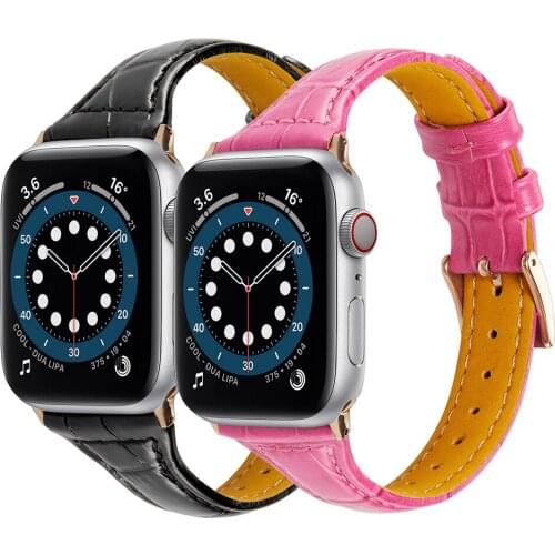 Slim Leather Watch Strap for Apple Watch Band Thin Narrow Small Wristband Replacement for iWatch Series 6 5 4 3 SE 44/40/42/38mm