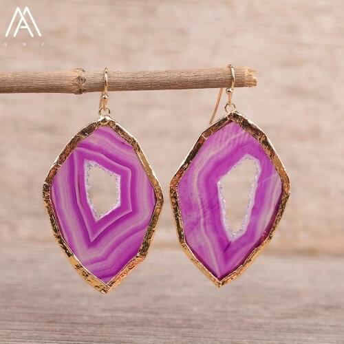 Natural Druzy Drusy Agates Slab Beads Gold Dangle Earrings Jewelry For Women Geode Stone Hook Earrings Jewelry Gift Dropshipping