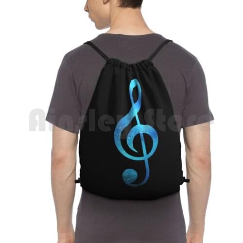 Treble Clef-Light Blue Color Gradient Backpack Drawstring Bags Gym Bag Waterproof Treble Clef Clef Treble Music Note