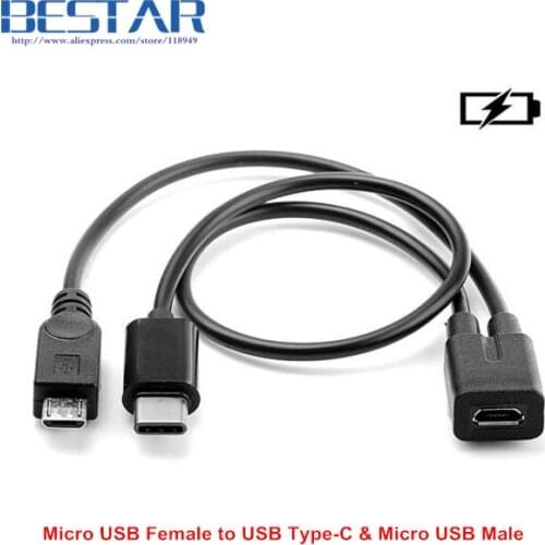 2 in 1 Micro USB Female to USB-C Type C USB 3.1 type-c & Micro USB Male Splitter Extension Charge charging charger Y Cable