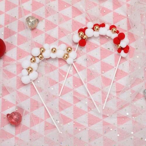 Cake decoration hair ball white red soft cloud cake top hat baby shower lover birthday DIY cake sign party decoration supplies