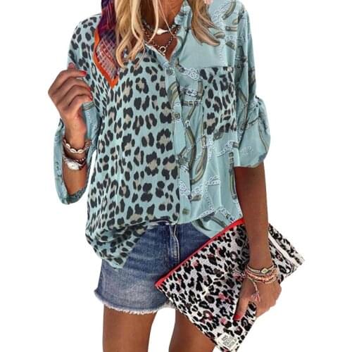 Women Blouse 2020 Sping Tops Turn-down Collar Long Sleeve Leopard Shirt Loose Plus Size Clothing For Women Ladies Blouses