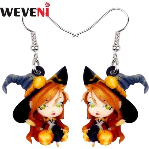 WEVENI Acrylic Halloween Anime Magical Witch Earrings Drop Dangle Fashion Cute Jewelry For Women Girls Teens Wholesale Accessory
