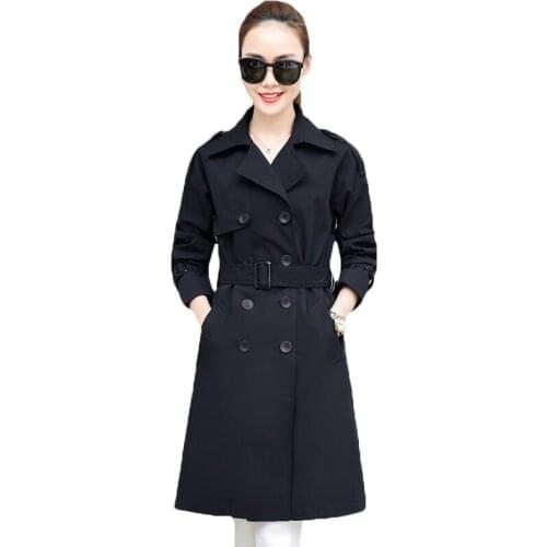 2021 New Casual Long-sleeved Spring Autumn Double-breasted Long Trench Coats Female Fashion Large Size Womens Clothing X639