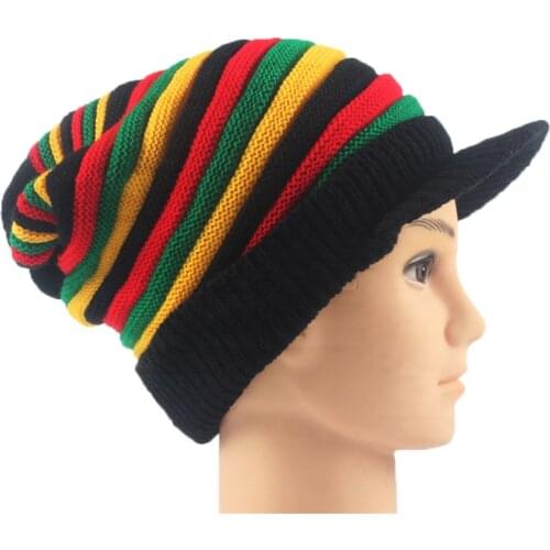 Winter Men Women Striped Rasta Red Yellow Green Bob Marley Reggae Fashion New Wool Rainbow Beanie Jamaican Bonnet Skullies Caps