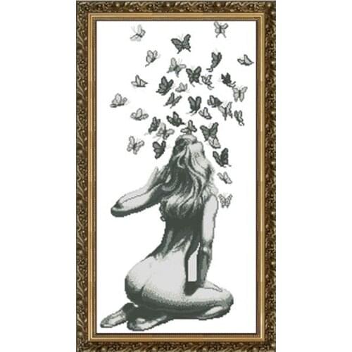 Gold Collection Counted Cross Stitch Kit Naked girl and butterfly nude back bare woman lady Free shipping
