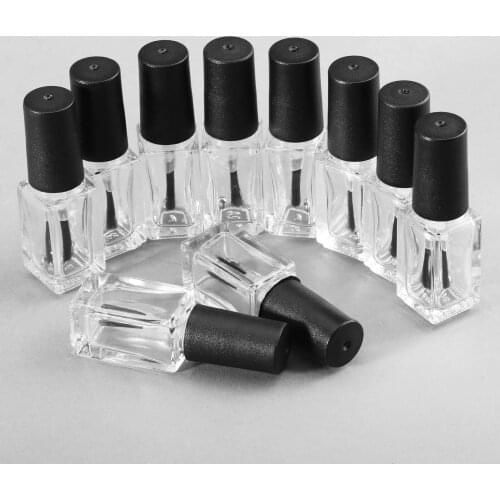 10pcs 5ml Transparent Plastic Glass Nail Polish Bottle Empty With A Lid Brush Cosmetic Containers Nail Glass Bottles with Brush