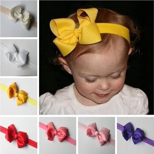 2017 Girls' Hair Bow Headband DIY Grosgrain Ribbon Bow Elastic Hair Bands For Newborn kid Hair Accessories 12pcs/lot