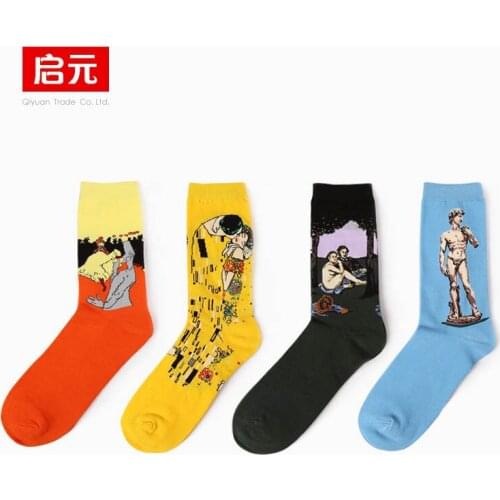Free Shipping Fall winter ideasox retro sculpture art abstract oil painting series David tube socks cotton socks