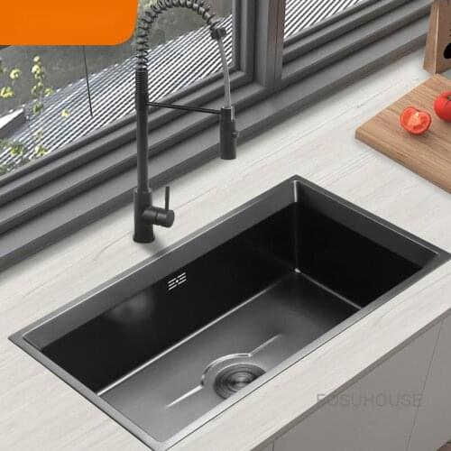 Black Nano Manual Kitchen Sink Single Kitchen Sink Stainless Steel Sink Under Platform Sink Kitchen Faucets Accessories