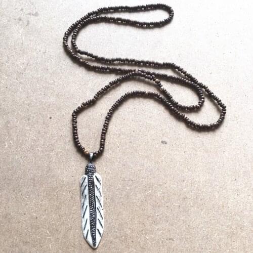 Dongmu jewellery new 2017 bohemian fashion handmade natural wood making feather lady necklace boutique jewelry new year gift