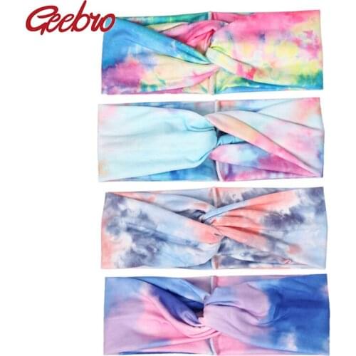 Geebro Women New Fashion Cross headbands Casual Multi-color tie dye Elastic Hairbands For Ladies knit Headwear Hair Accessories
