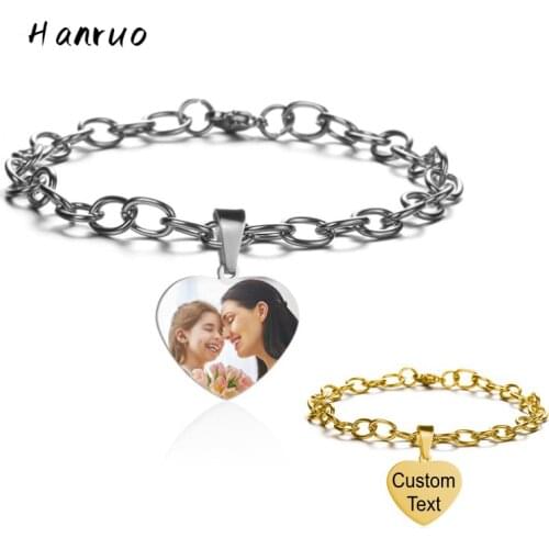 Customized Heart Bracelets Custom Name Date Photo Stainless Steel bracelet Adjustable Men Women bracelet ID Tag Memory Gift