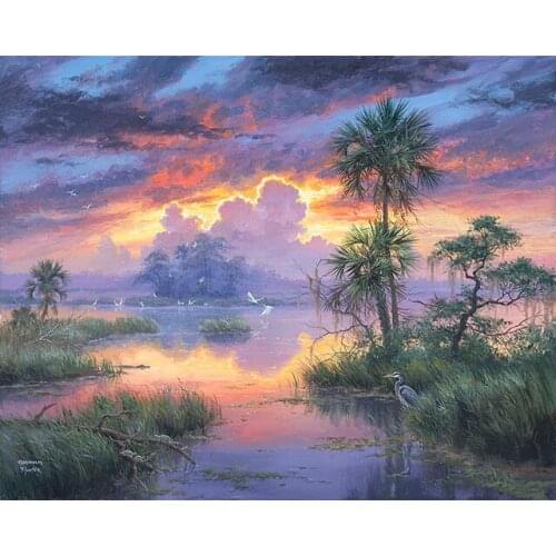 GATYZTORY 60x75cm DIY Painting By Numbers Sunset Lake View HandPainted Oil Painting Canvas Colouring Wall Decor Unique Gift