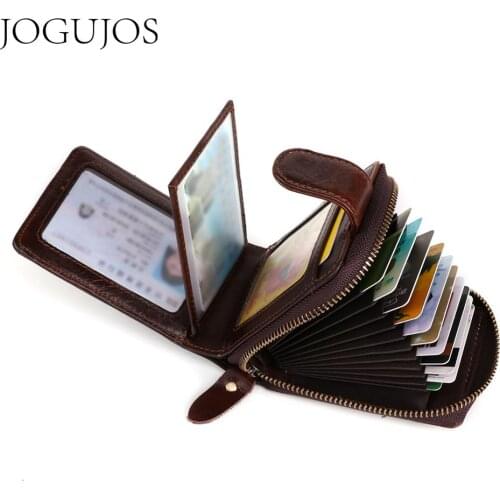 JOGUJOS Credit Card Id Holders Wallet Genuine Leather Men Business Cards RFID Wallet High Capacity Men Credit Card Holder Purse