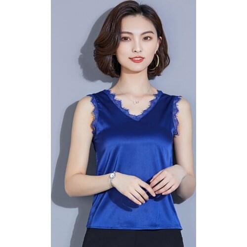 Summer Tops Women Sexy Ladies Camisole Bottom Shirt V-neck Cropped Female Sleeveless Soft Satin Tank Top