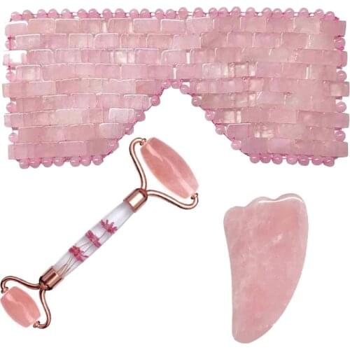 Rose Quartz Eye Sleep Mask Facial Massager Jade Roller Gua Sha Scraper Eyes Relax Fade Dark Circles Skin Care Beauty Tools Gifts