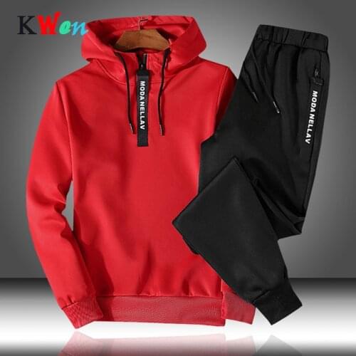Patchwork Mens Sportswear Sets 2019 Autumn Winter Hooded Thick Male Casual Tracksuit Men 2 Piece Sweatshirt + Sweatpants Set