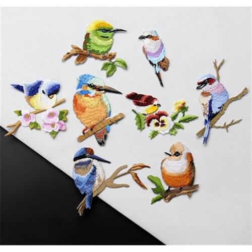 Ursmart 1 Piece Cute fashion bird embroidery flower sticky cloth paste clothing patch hole DIY accessories iron on bird patch