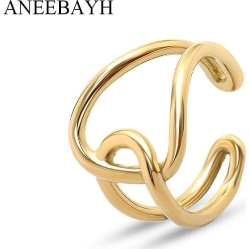 Chunky Stainless Steel Gold Open Rings For Women Statement Hollow Knot Irregular Geometric Cross Finger Rings Party Jewelry Gift