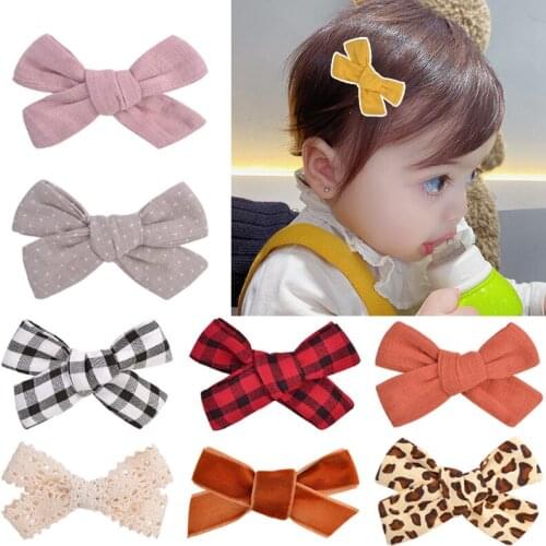 Girls Hairpins Leopard Print Bows Hair Clip Solid Color Lattice Pattern Barrette Headwear Hair Accessories