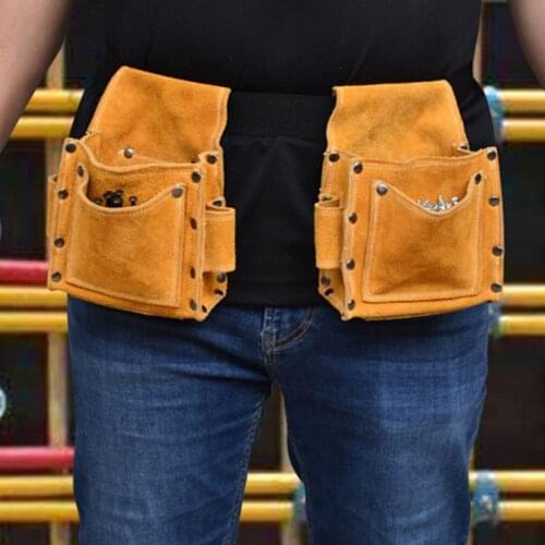 Cowhide Wearable Waist Pack Electric Drill Bag Screws Nails Drill Bit Metal Parts Fishing Travel Tool Storage Bags with Belt