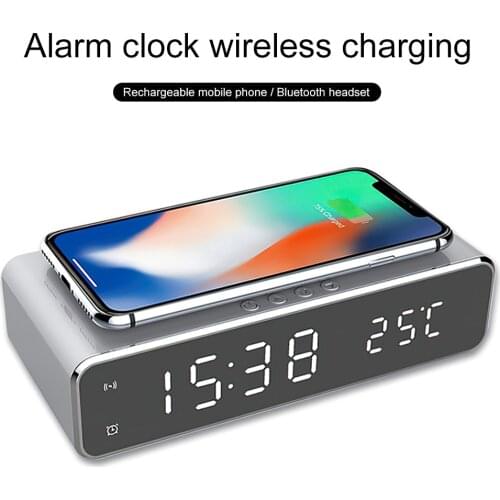 2in 1 LED Table Clock Mobile Phone Wireless Charger Temperature Display Bedside Digital Alarm Clock Home Decor