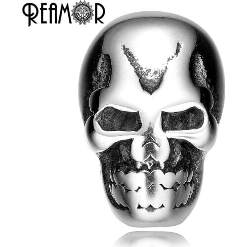 REAMOR Polishing 2mm 316l Stainless Steel V Human Skull Head beads Charms for Men Bracelets DIY Jewelry Wholesale